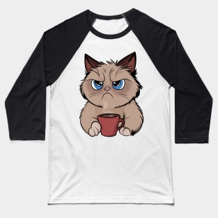 Cat Needs Coffee Baseball T-Shirt